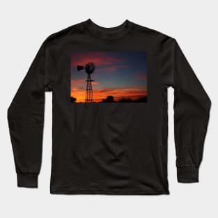 Kansas Colorful Windmill Silhouette Long Sleeve T-Shirt